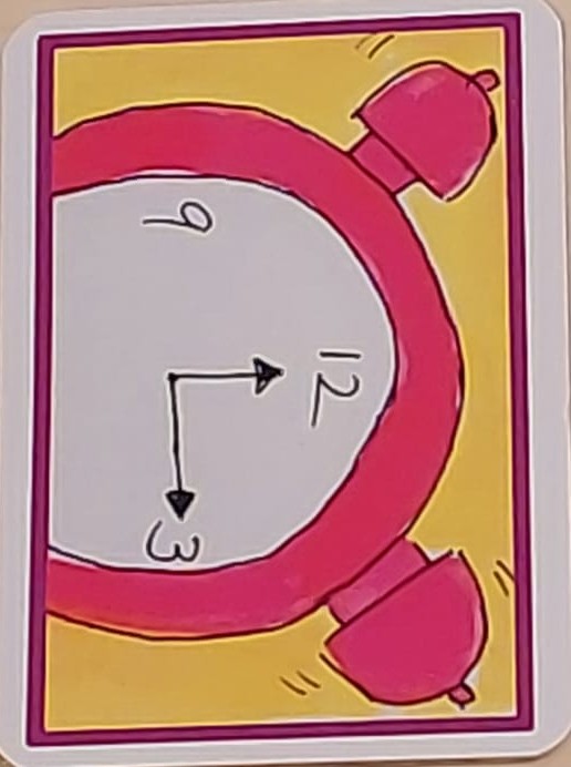 Ti Yan picture card featuring an alarm clock
