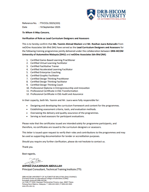 Verification letter from DRB-HICOM University